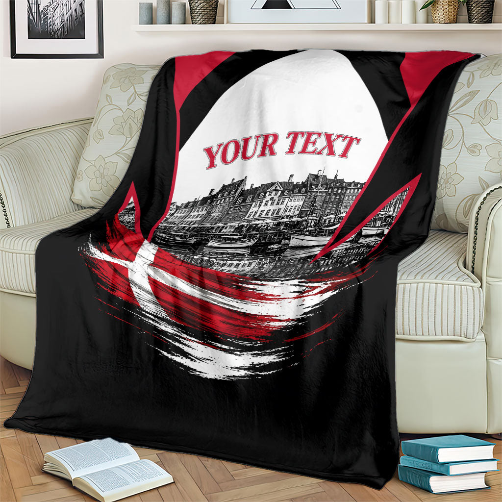 Personalized Denmark Viking Heritage Blanket Nordic Nyhavn Cityscape With Grunge Flag And Longship Art