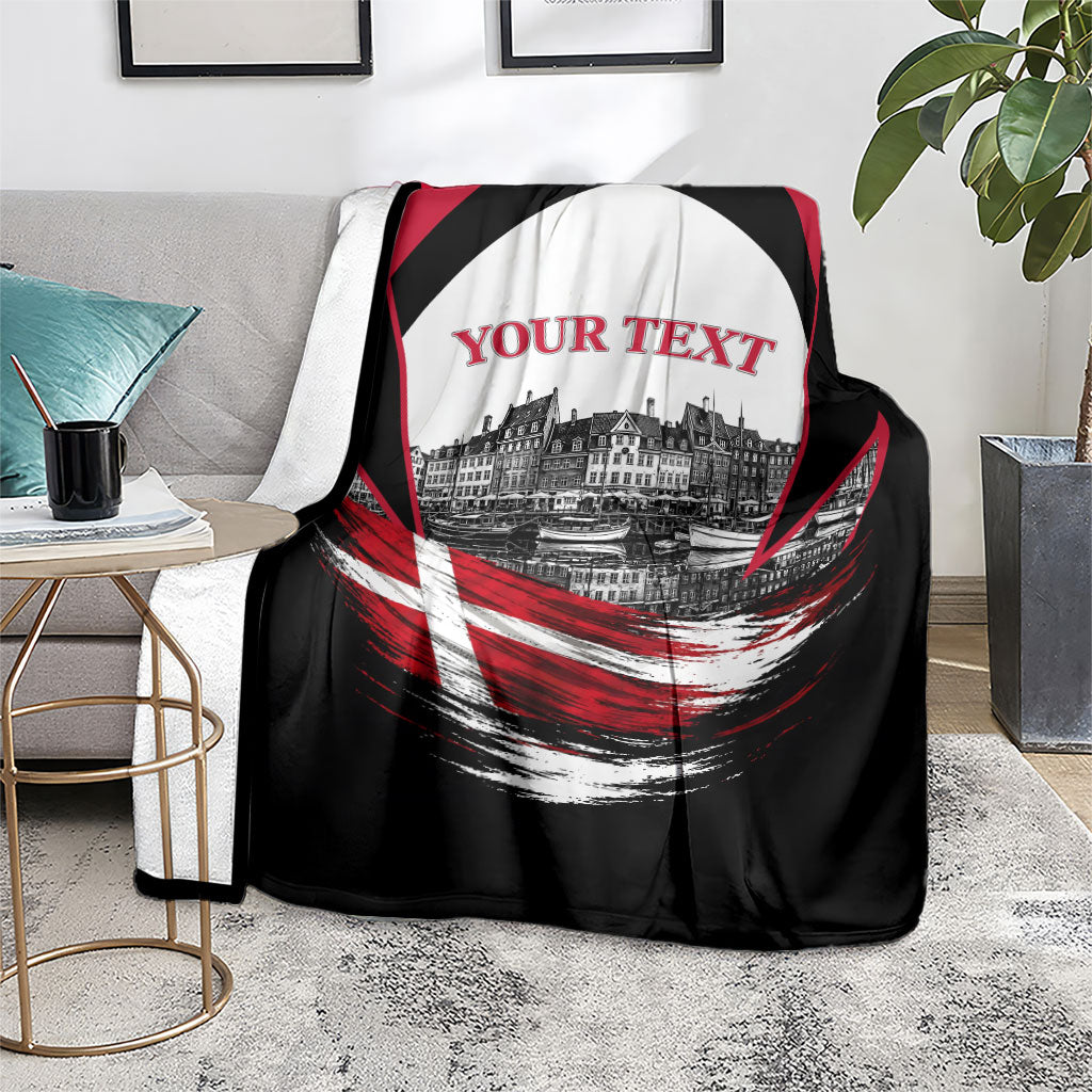 Personalized Denmark Viking Heritage Blanket Nordic Nyhavn Cityscape With Grunge Flag And Longship Art