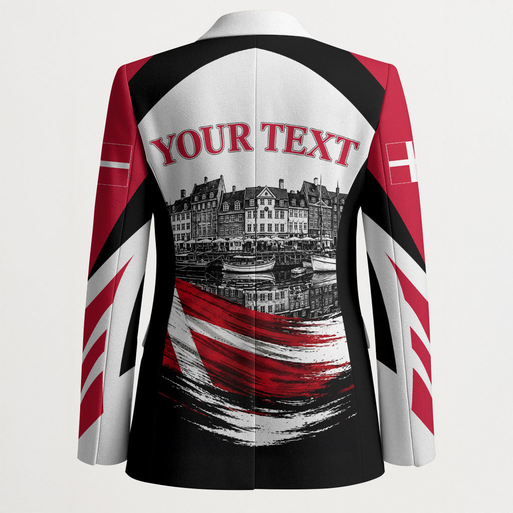 Personalized Denmark Viking Heritage Blazer Nordic Nyhavn Cityscape With Grunge Flag And Longship Art