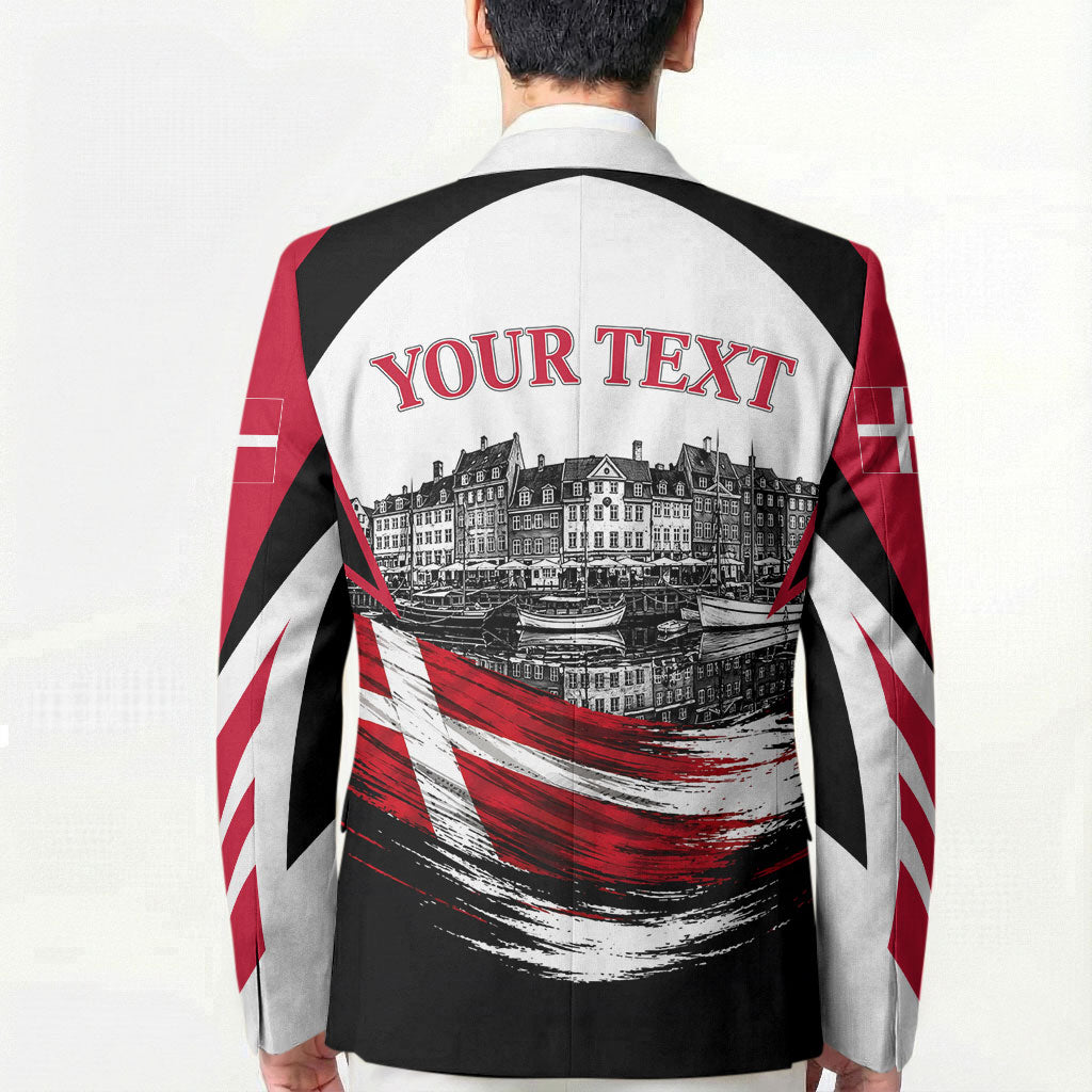 Personalized Denmark Viking Heritage Blazer Nordic Nyhavn Cityscape With Grunge Flag And Longship Art