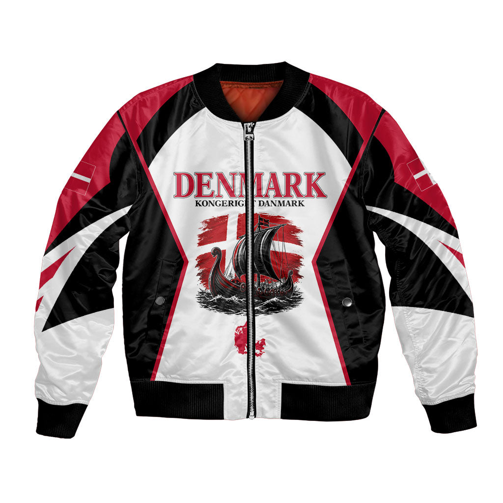 Personalized Denmark Viking Heritage Bomber Jacket Nordic Nyhavn Cityscape With Grunge Flag And Longship Art