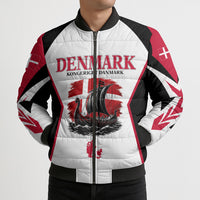 Personalized Denmark Viking Heritage Bomber Puffer Jacket Nordic Nyhavn Cityscape With Grunge Flag And Longship Art