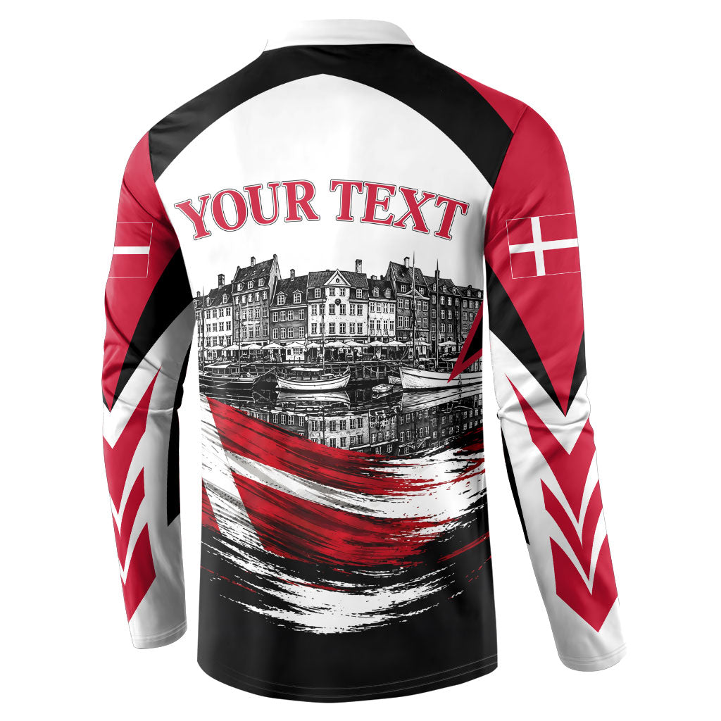 Personalized Denmark Viking Heritage Button Sweatshirt Nordic Nyhavn Cityscape With Grunge Flag And Longship Art