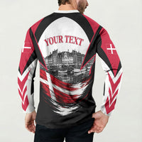 Personalized Denmark Viking Heritage Button Sweatshirt Nordic Nyhavn Cityscape With Grunge Flag And Longship Art