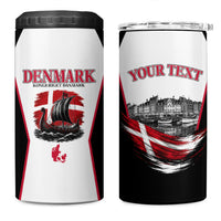 Personalized Denmark Viking Heritage 4 in 1 Can Cooler Tumbler Nordic Nyhavn Cityscape With Grunge Flag And Longship Art