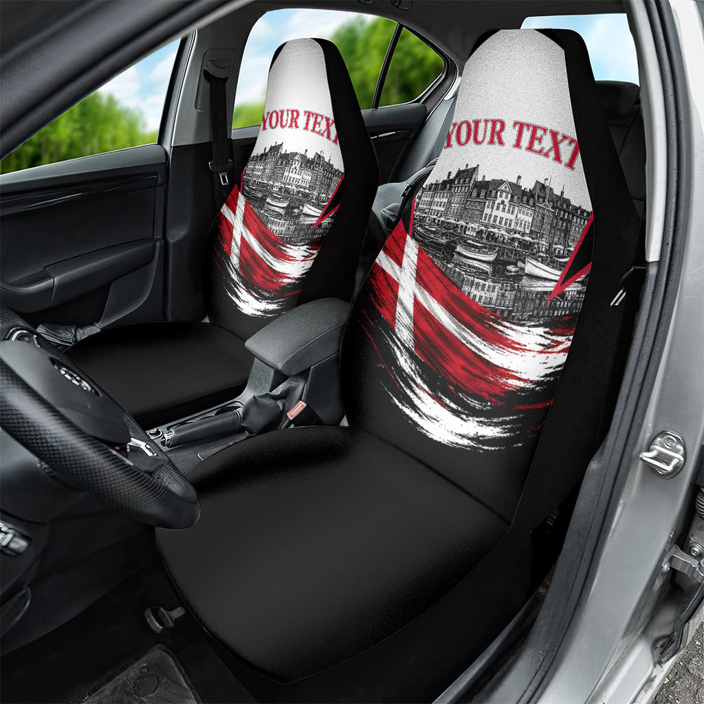 Personalized Denmark Viking Heritage Car Seat Cover Nordic Nyhavn Cityscape With Grunge Flag And Longship Art