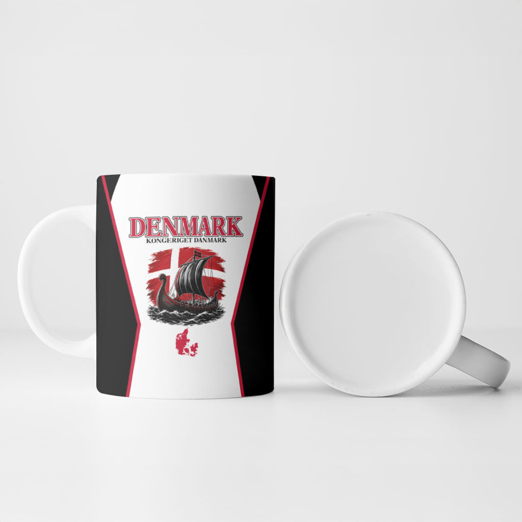 Personalized Denmark Viking Heritage Ceramic Mug Nordic Nyhavn Cityscape With Grunge Flag And Longship Art