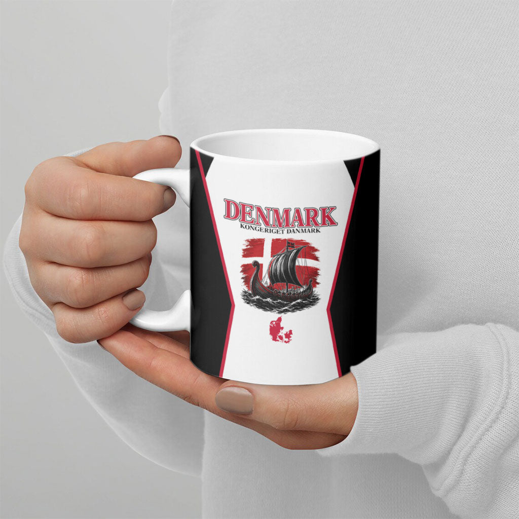 Personalized Denmark Viking Heritage Ceramic Mug Nordic Nyhavn Cityscape With Grunge Flag And Longship Art