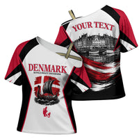 Personalized Denmark Viking Heritage Cross Shoulder Shirt Nordic Nyhavn Cityscape With Grunge Flag And Longship Art