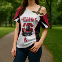 Personalized Denmark Viking Heritage Cross Shoulder Shirt Nordic Nyhavn Cityscape With Grunge Flag And Longship Art