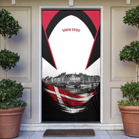 Personalized Denmark Viking Heritage Door Cover Nordic Nyhavn Cityscape With Grunge Flag And Longship Art
