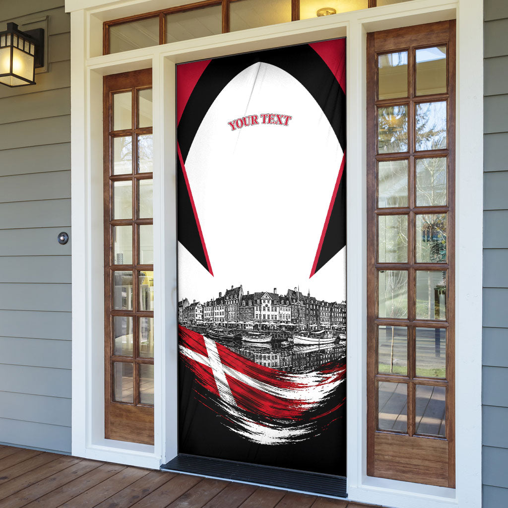Personalized Denmark Viking Heritage Door Cover Nordic Nyhavn Cityscape With Grunge Flag And Longship Art