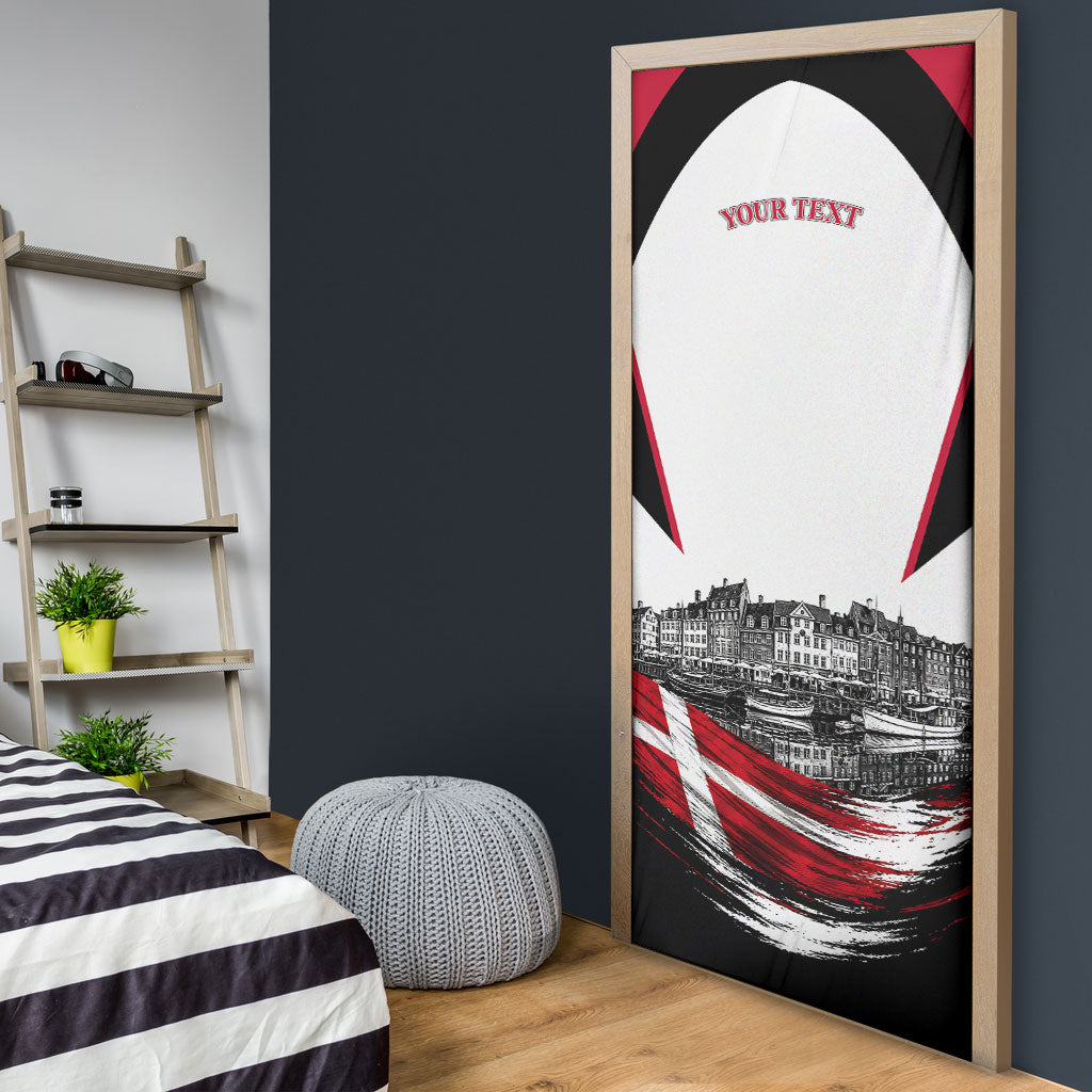 Personalized Denmark Viking Heritage Door Cover Nordic Nyhavn Cityscape With Grunge Flag And Longship Art