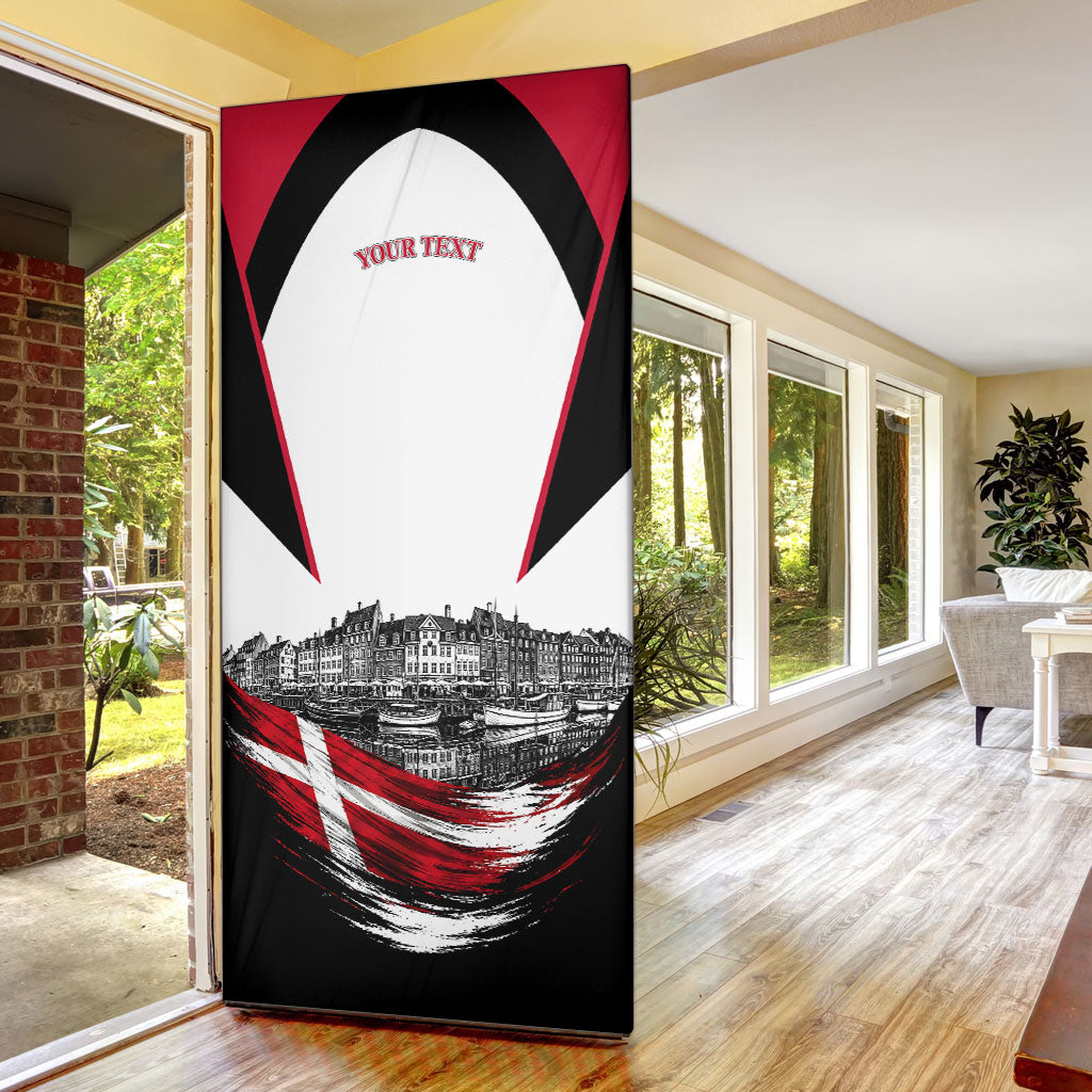 Personalized Denmark Viking Heritage Door Cover Nordic Nyhavn Cityscape With Grunge Flag And Longship Art