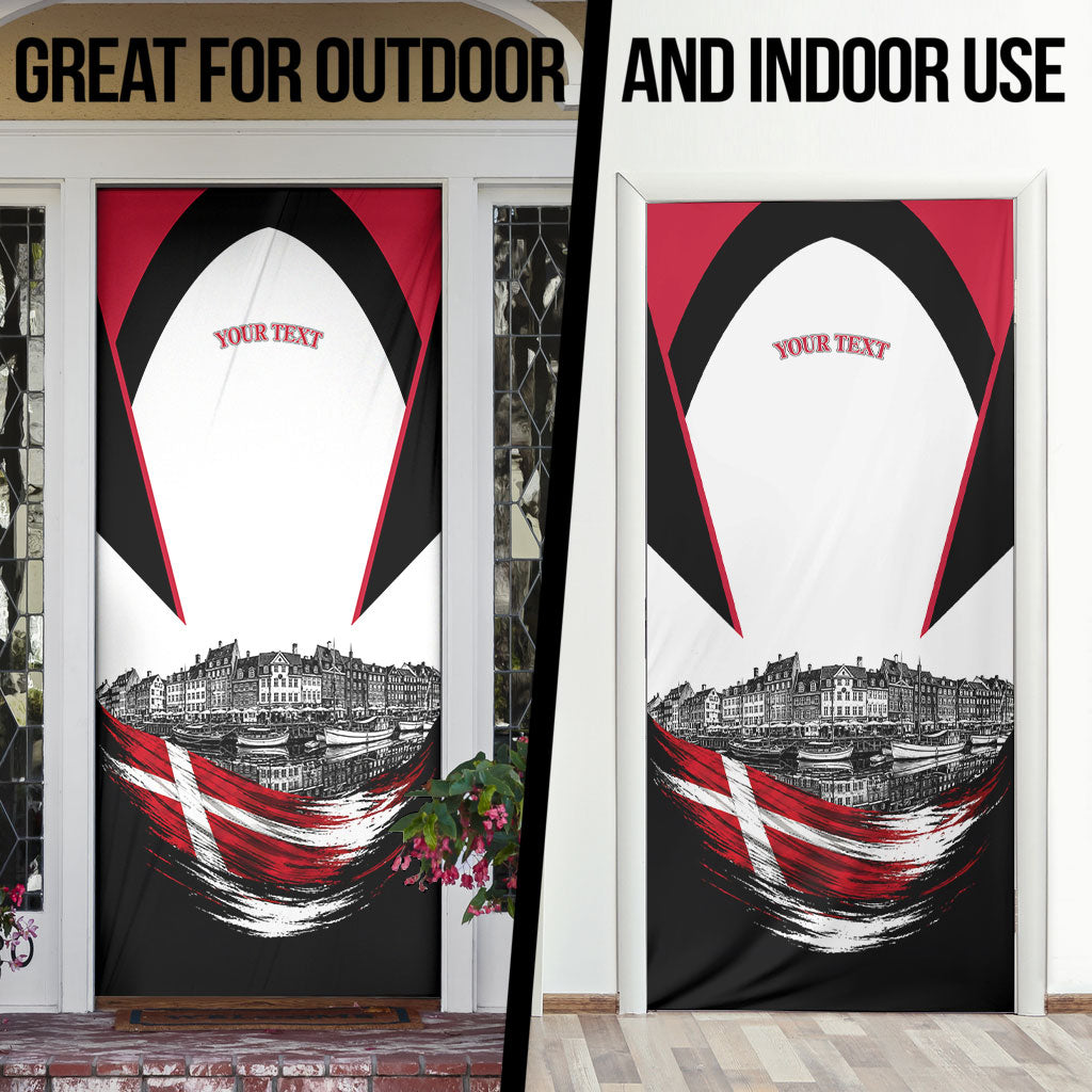 Personalized Denmark Viking Heritage Door Cover Nordic Nyhavn Cityscape With Grunge Flag And Longship Art