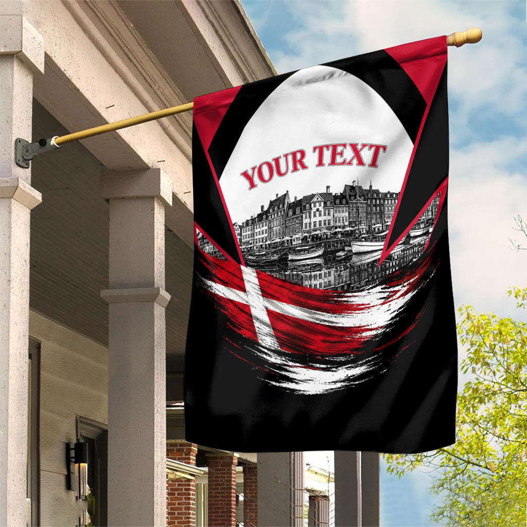 Personalized Denmark Viking Heritage Garden Flag Nordic Nyhavn Cityscape With Grunge Flag And Longship Art