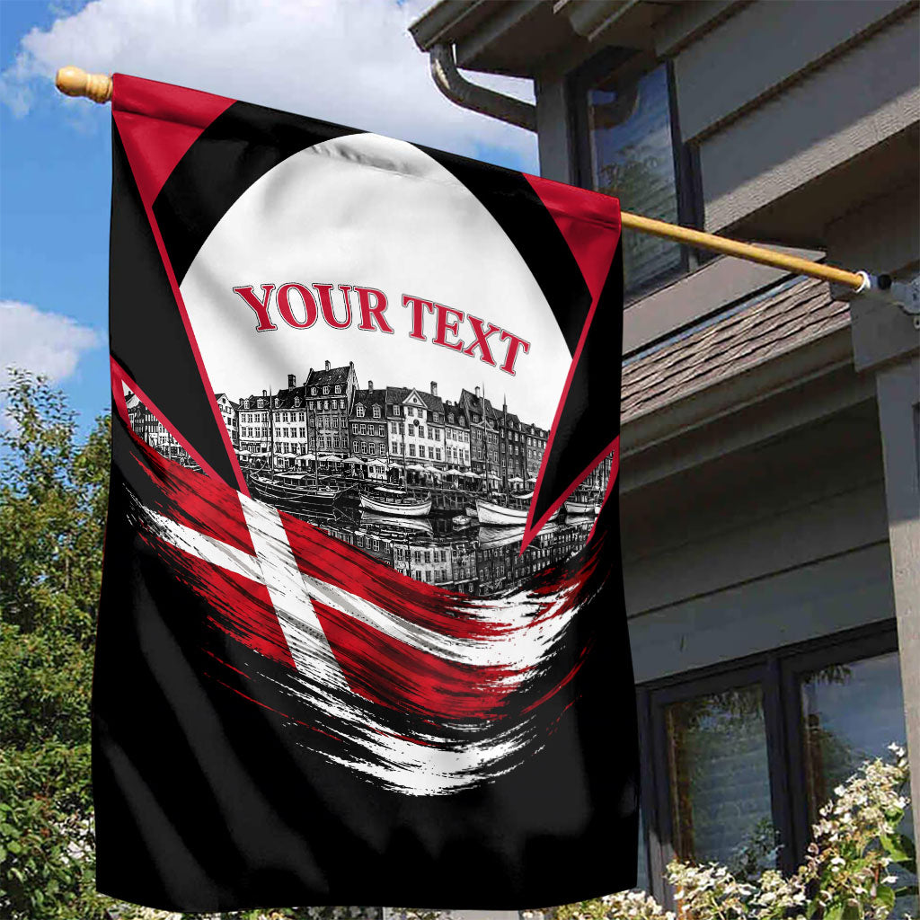 Personalized Denmark Viking Heritage Garden Flag Nordic Nyhavn Cityscape With Grunge Flag And Longship Art