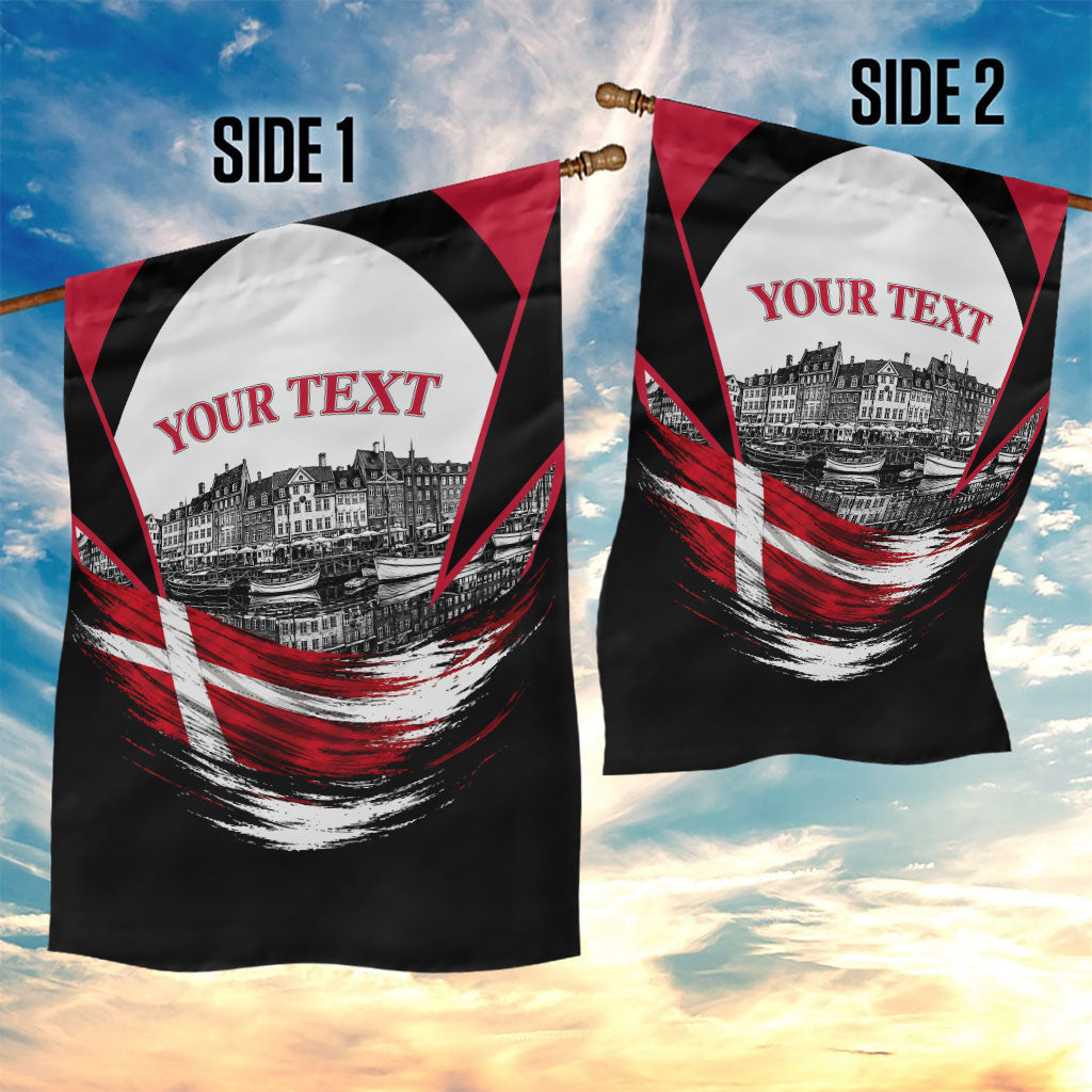 Personalized Denmark Viking Heritage Garden Flag Nordic Nyhavn Cityscape With Grunge Flag And Longship Art