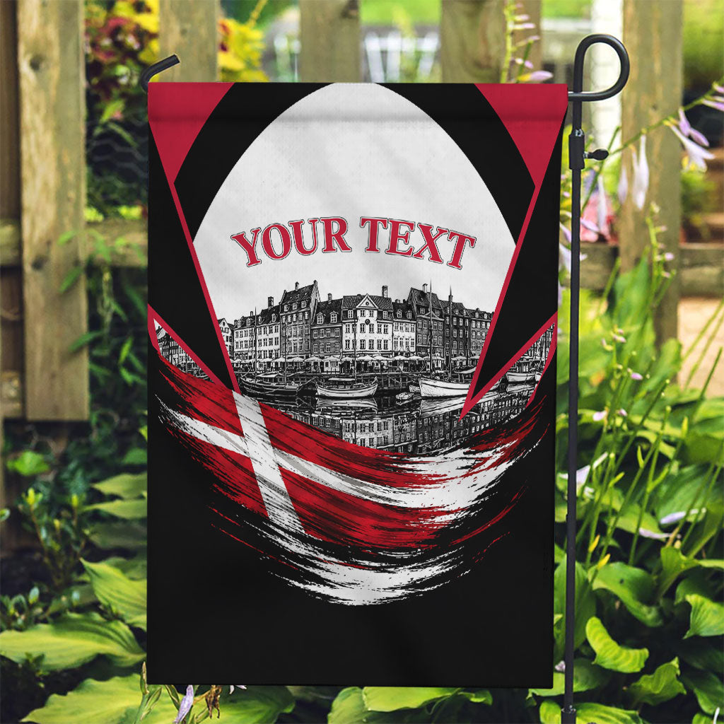 Personalized Denmark Viking Heritage Garden Flag Nordic Nyhavn Cityscape With Grunge Flag And Longship Art