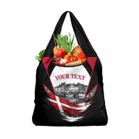 Personalized Denmark Viking Heritage Grocery Bag Nordic Nyhavn Cityscape With Grunge Flag And Longship Art