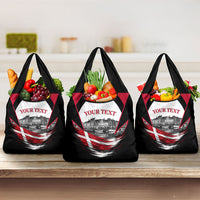 Personalized Denmark Viking Heritage Grocery Bag Nordic Nyhavn Cityscape With Grunge Flag And Longship Art