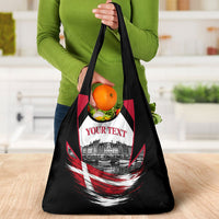 Personalized Denmark Viking Heritage Grocery Bag Nordic Nyhavn Cityscape With Grunge Flag And Longship Art