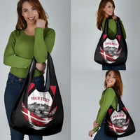 Personalized Denmark Viking Heritage Grocery Bag Nordic Nyhavn Cityscape With Grunge Flag And Longship Art