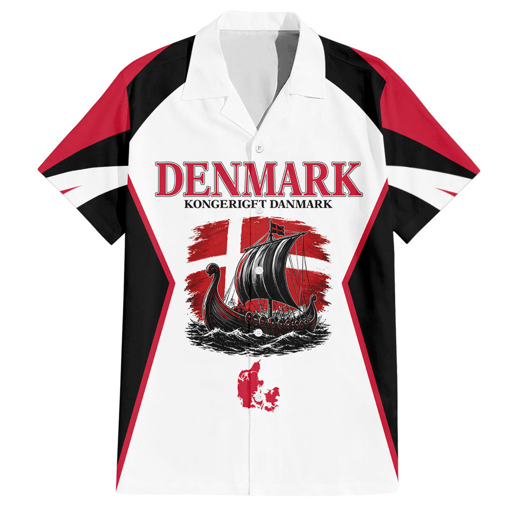 Personalized Denmark Viking Heritage Hawaiian Shirt Nordic Nyhavn Cityscape With Grunge Flag And Longship Art