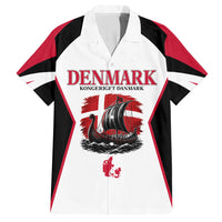 Personalized Denmark Viking Heritage Hawaiian Shirt Nordic Nyhavn Cityscape With Grunge Flag And Longship Art