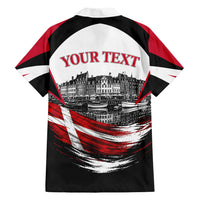 Personalized Denmark Viking Heritage Hawaiian Shirt Nordic Nyhavn Cityscape With Grunge Flag And Longship Art
