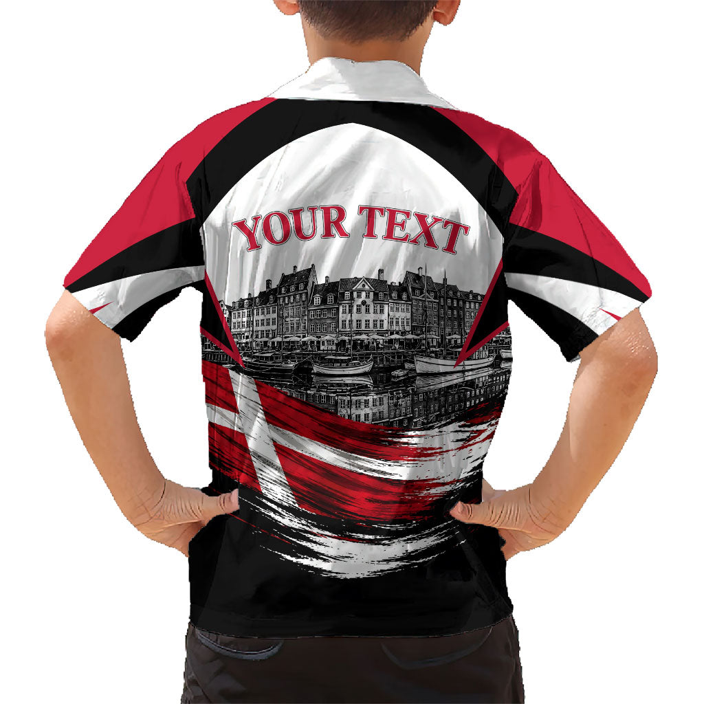 Personalized Denmark Viking Heritage Hawaiian Shirt Nordic Nyhavn Cityscape With Grunge Flag And Longship Art