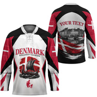 Personalized Denmark Viking Heritage Hockey Jersey Nordic Nyhavn Cityscape With Grunge Flag And Longship Art