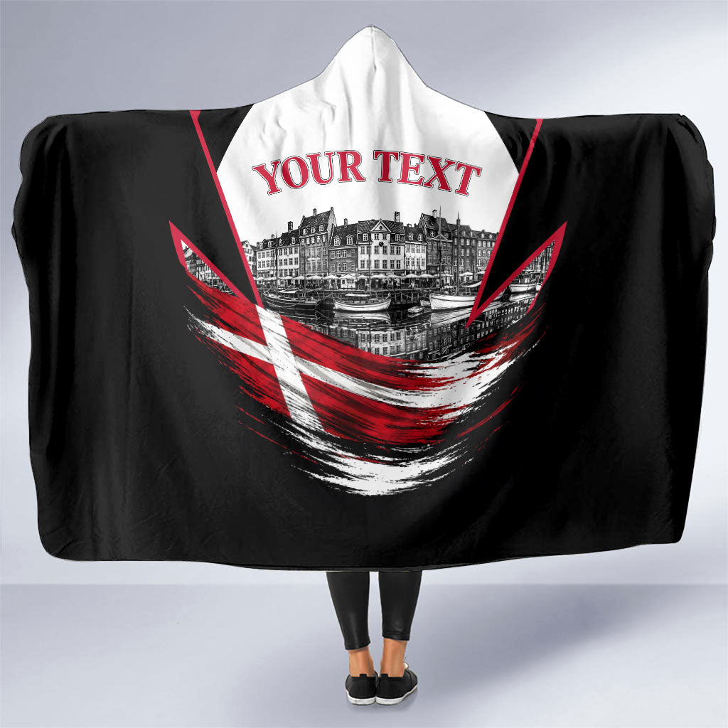 Personalized Denmark Viking Heritage Hooded Blanket Nordic Nyhavn Cityscape With Grunge Flag And Longship Art
