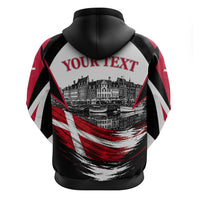 Personalized Denmark Viking Heritage Hoodie Nordic Nyhavn Cityscape With Grunge Flag And Longship Art