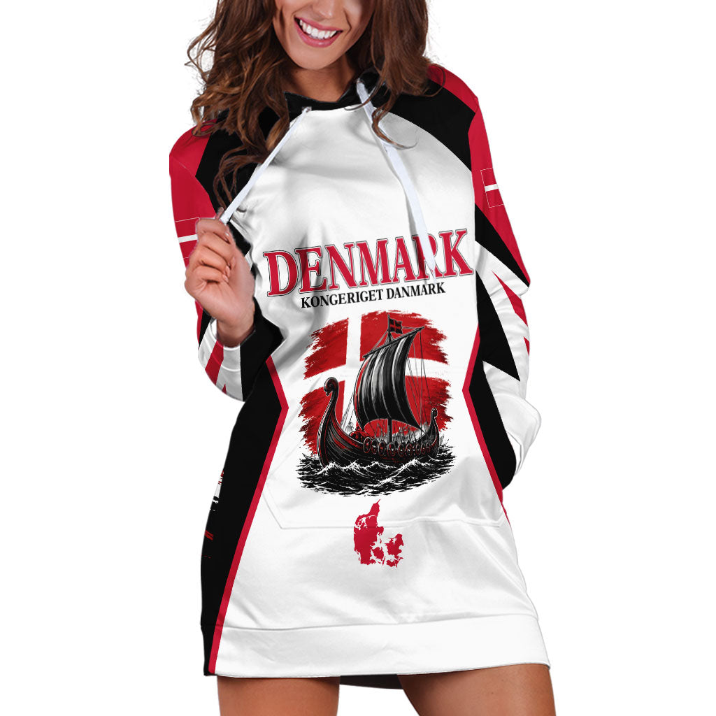 Personalized Denmark Viking Heritage Hoodie Dress Nordic Nyhavn Cityscape With Grunge Flag And Longship Art