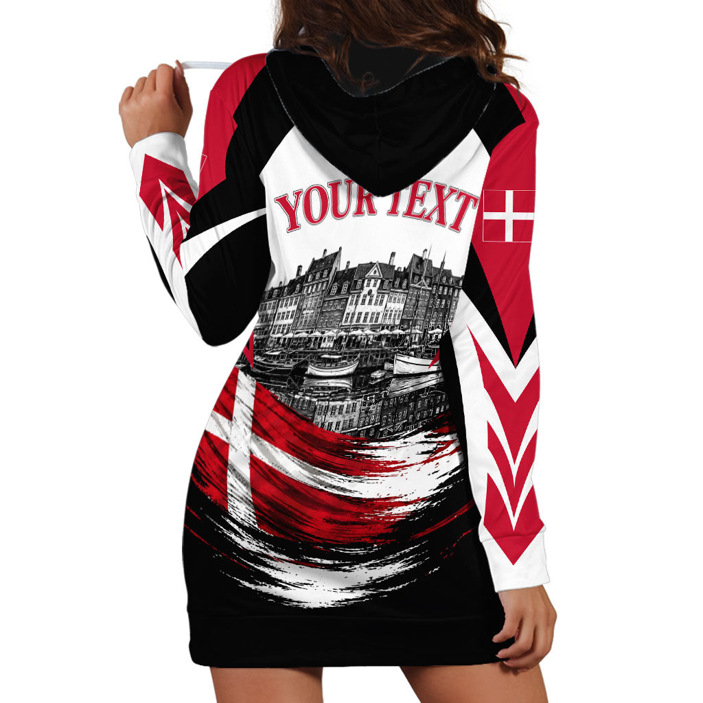 Personalized Denmark Viking Heritage Hoodie Dress Nordic Nyhavn Cityscape With Grunge Flag And Longship Art