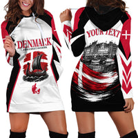 Personalized Denmark Viking Heritage Hoodie Dress Nordic Nyhavn Cityscape With Grunge Flag And Longship Art