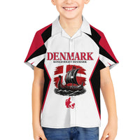 Personalized Denmark Viking Heritage Kid Hawaiian Shirt Nordic Nyhavn Cityscape With Grunge Flag And Longship Art