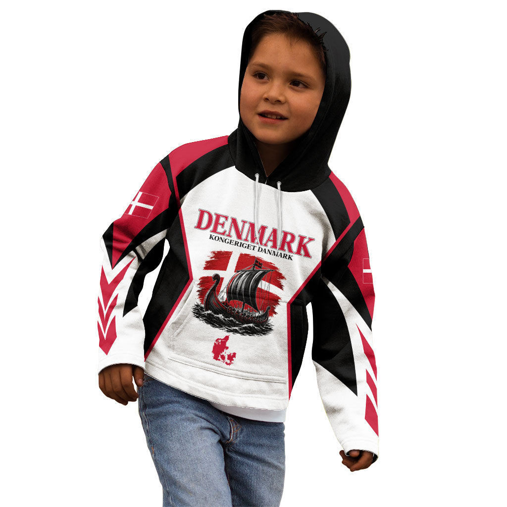Personalized Denmark Viking Heritage Kid Hoodie Nordic Nyhavn Cityscape With Grunge Flag And Longship Art