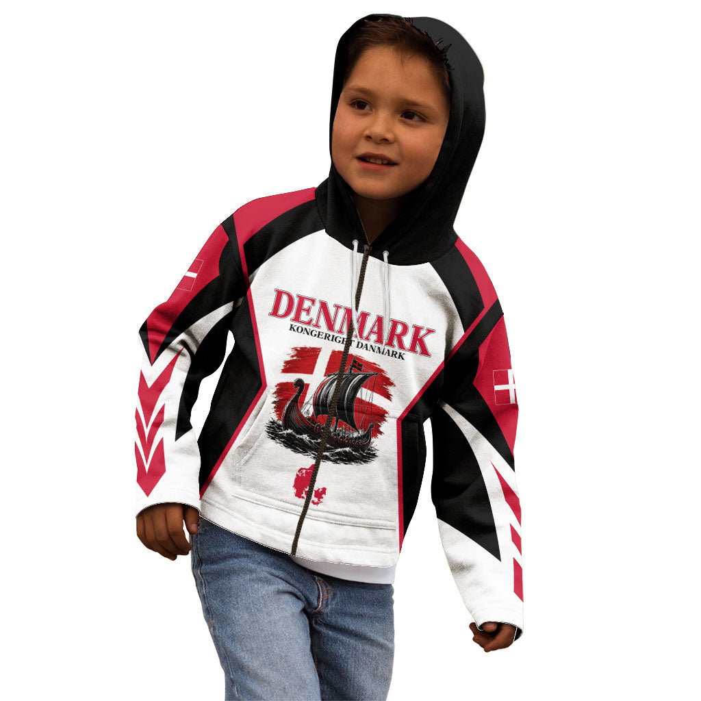 Personalized Denmark Viking Heritage Kid Hoodie Nordic Nyhavn Cityscape With Grunge Flag And Longship Art