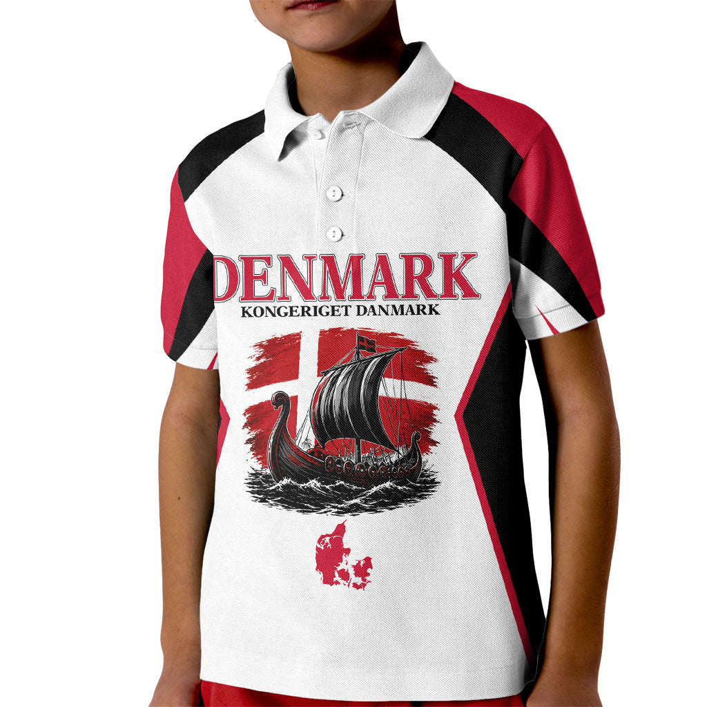 Personalized Denmark Viking Heritage Kid Polo Shirt Nordic Nyhavn Cityscape With Grunge Flag And Longship Art