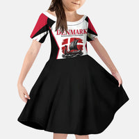 Personalized Denmark Viking Heritage Kid Short Sleeve Dress Nordic Nyhavn Cityscape With Grunge Flag And Longship Art
