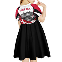 Personalized Denmark Viking Heritage Kid Short Sleeve Dress Nordic Nyhavn Cityscape With Grunge Flag And Longship Art