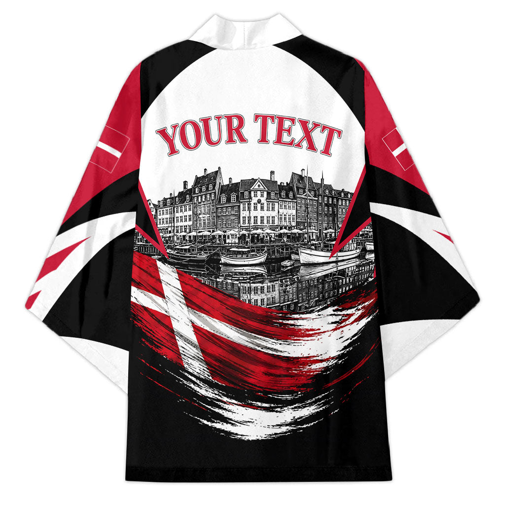 Personalized Denmark Viking Heritage Kimono Nordic Nyhavn Cityscape With Grunge Flag And Longship Art