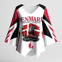 Personalized Denmark Viking Heritage Kimono Sleeve Blouse Nordic Nyhavn Cityscape With Grunge Flag And Longship Art
