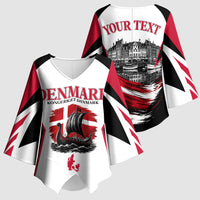 Personalized Denmark Viking Heritage Kimono Sleeve Blouse Nordic Nyhavn Cityscape With Grunge Flag And Longship Art