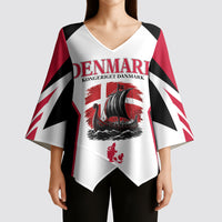 Personalized Denmark Viking Heritage Kimono Sleeve Blouse Nordic Nyhavn Cityscape With Grunge Flag And Longship Art