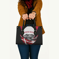 Personalized Denmark Viking Heritage Leather Bag Nordic Nyhavn Cityscape With Grunge Flag And Longship Art