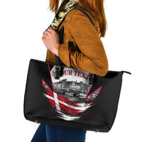 Personalized Denmark Viking Heritage Leather Tote Bag Nordic Nyhavn Cityscape With Grunge Flag And Longship Art