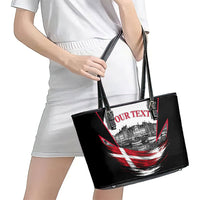 Personalized Denmark Viking Heritage Leather Tote Bag Nordic Nyhavn Cityscape With Grunge Flag And Longship Art